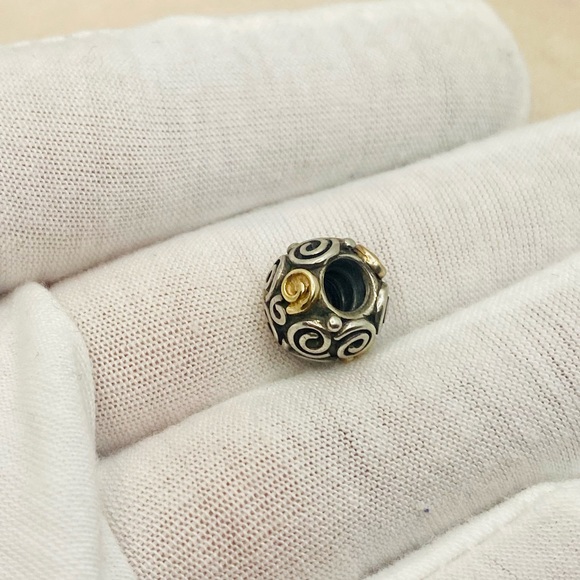 EUC Pandora 790414 Sterling Silver w/ 14k Yellow Gold Rose Bud Bead - Picture 7 of 13